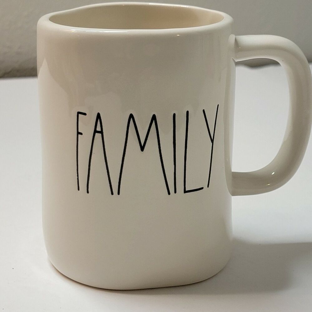 Rae Dunn FAMILY Farmhouse Style Large Long Letters White Coffee Mug Big Artisan